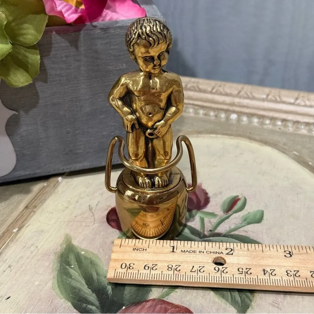 Vintage Heavy Brass Little Boy Bottle Stopper Pour Spout Risqué Whimsical
